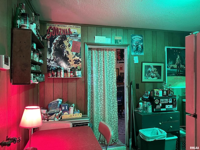 5281-5287 Country Club Rd Unit 2, Murphysboro, IL 62966 - bar featuring a textured ceiling, wood walls, and fridge