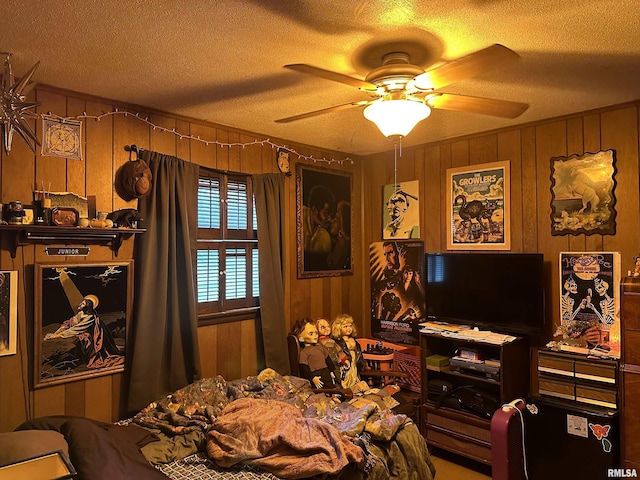 5281-5287 Country Club Rd Unit 2, Murphysboro, IL 62966 - bedroom featuring a textured ceiling, wood walls, and ceiling fan