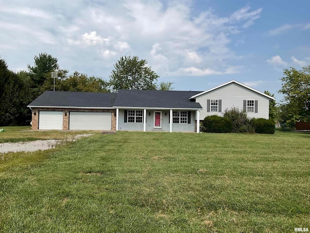 ranch-style house with a garage and a front yard