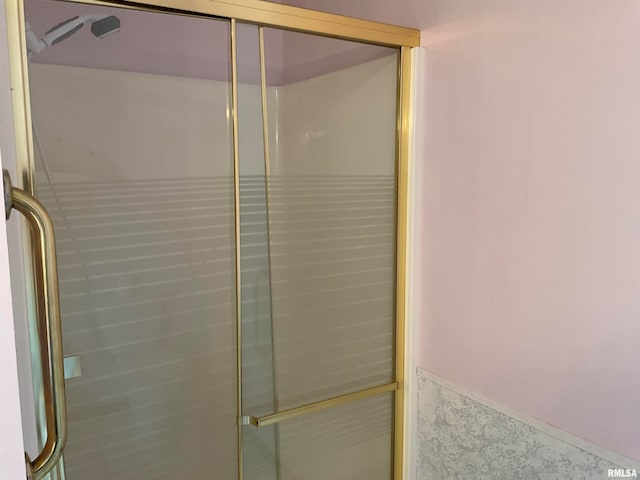 interior space with a shower with shower door