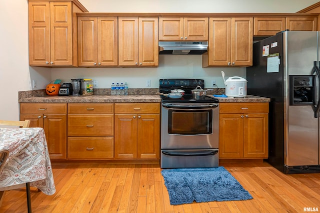 kitchen featuring light hardwood / wood-style flooring and appliances with stainless steel finishes