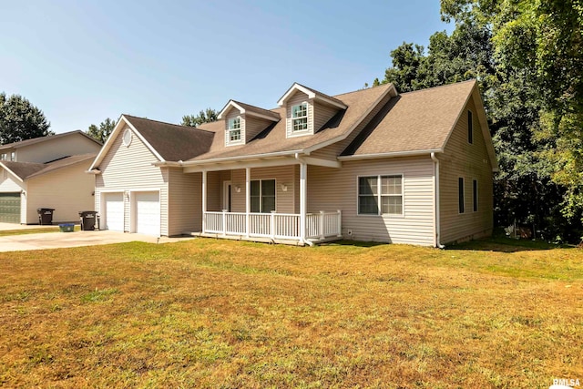 cape cod home featuring a porch and a front lawn