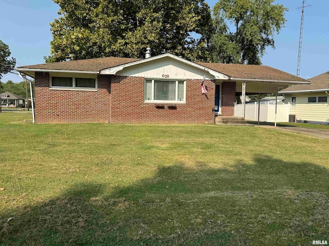 ranch-style home featuring a front yard and cooling unit