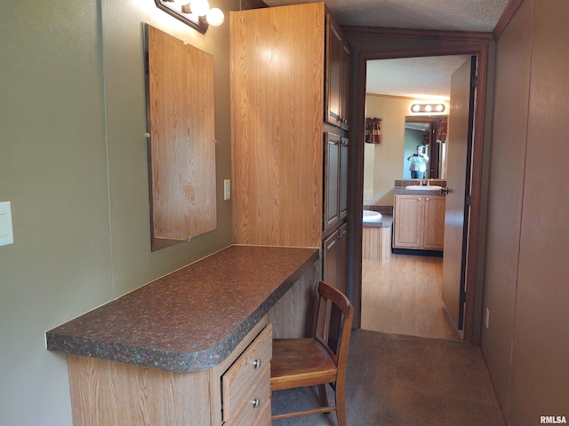 interior space featuring a textured ceiling, sink, and hardwood / wood-style floors