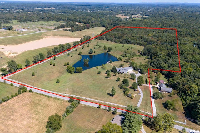 aerial view with a water view and a rural view