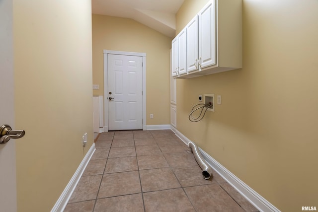 laundry room with hookup for a washing machine, cabinets, light tile patterned floors, and hookup for an electric dryer