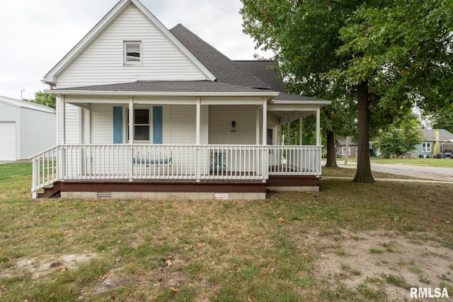 country-style home with covered porch and a front yard