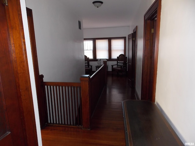 hallway with dark wood-type flooring