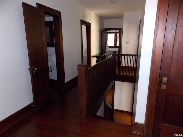 corridor with dark hardwood / wood-style floors