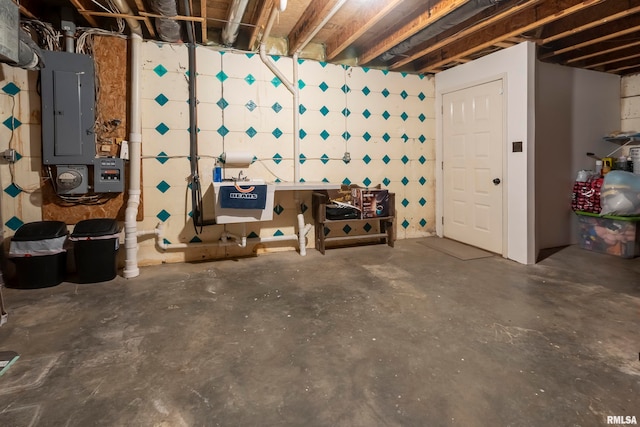 basement with electric panel