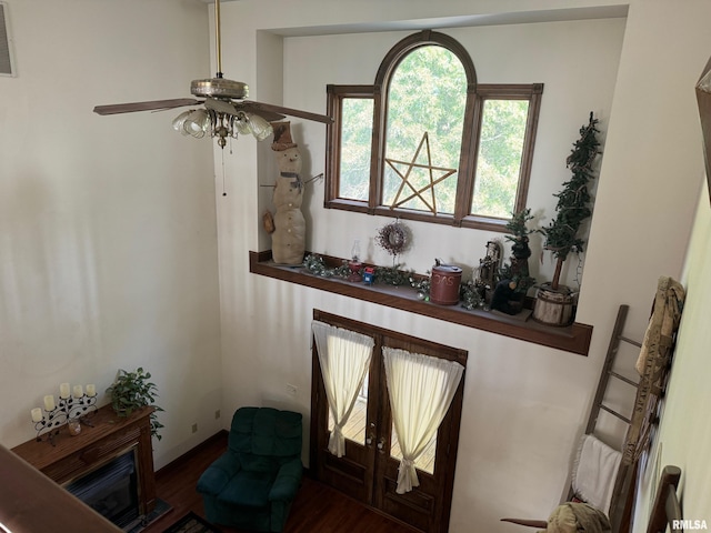 interior space featuring dark hardwood / wood-style floors and ceiling fan