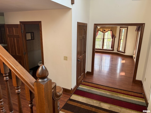 hall with dark hardwood / wood-style floors