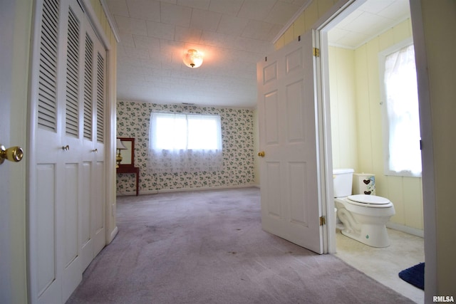 bathroom with crown molding and toilet