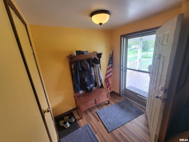 doorway to outside with hardwood / wood-style flooring