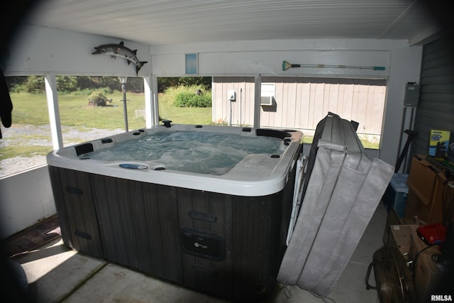 view of patio / terrace featuring a hot tub