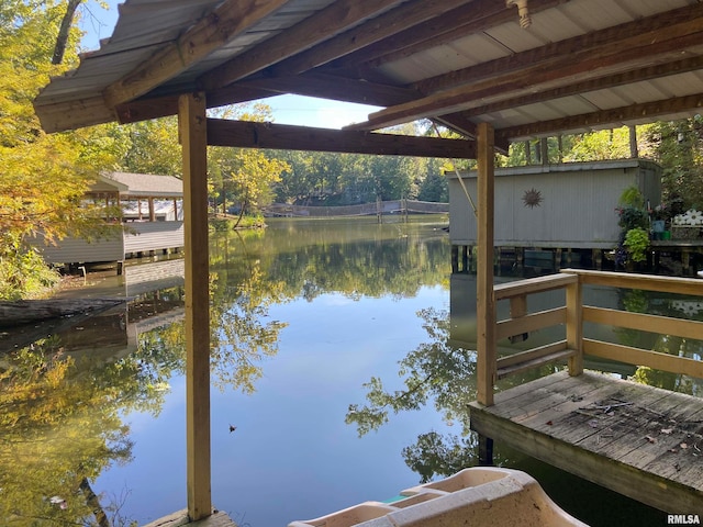 view of dock with a water view