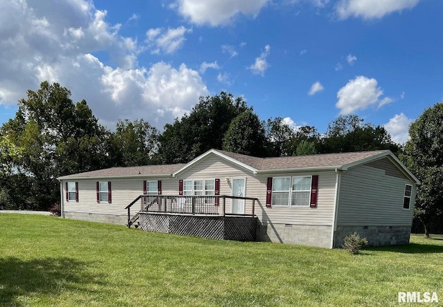 back of house featuring a deck and a yard