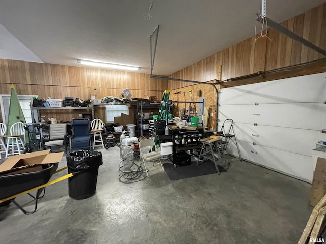 garage with wooden walls