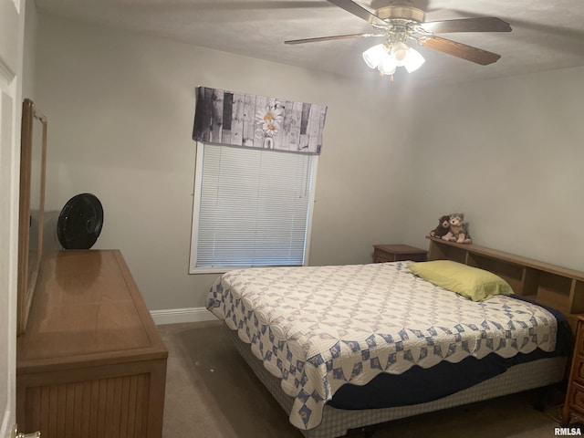 bedroom with baseboards and ceiling fan