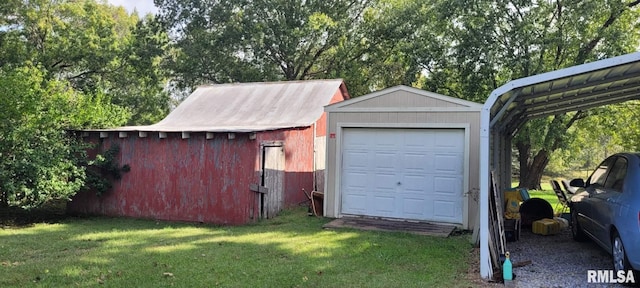 garage with a yard