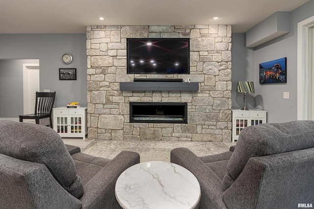 living room with a fireplace