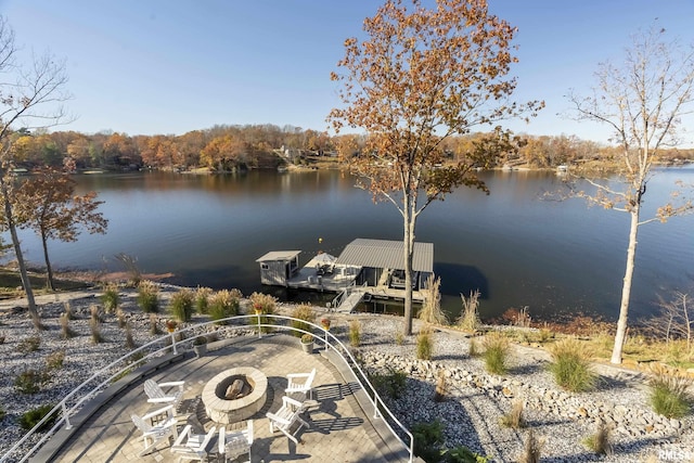 view of dock with a water view