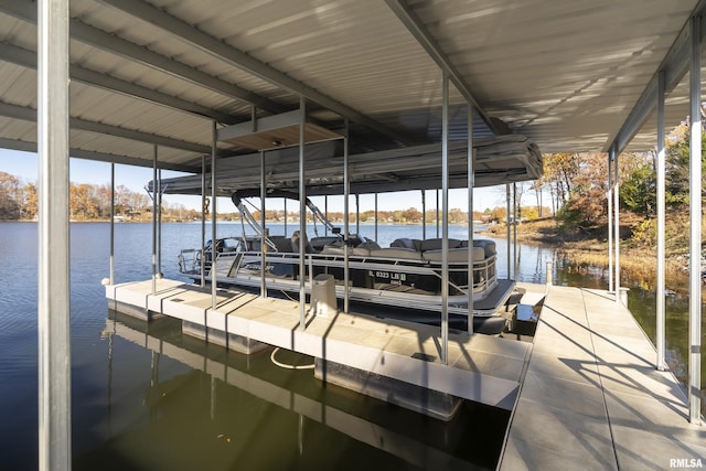 dock area with a water view