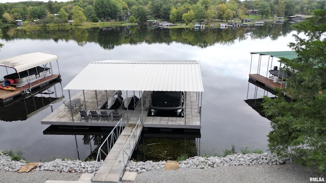 view of dock featuring a water view