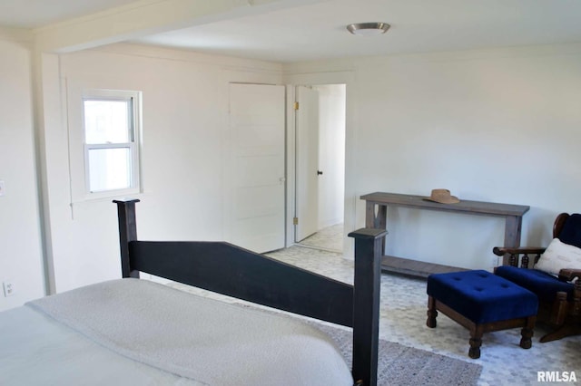 bedroom featuring light colored carpet