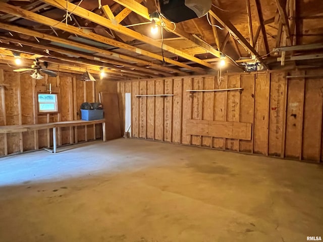 basement featuring ceiling fan