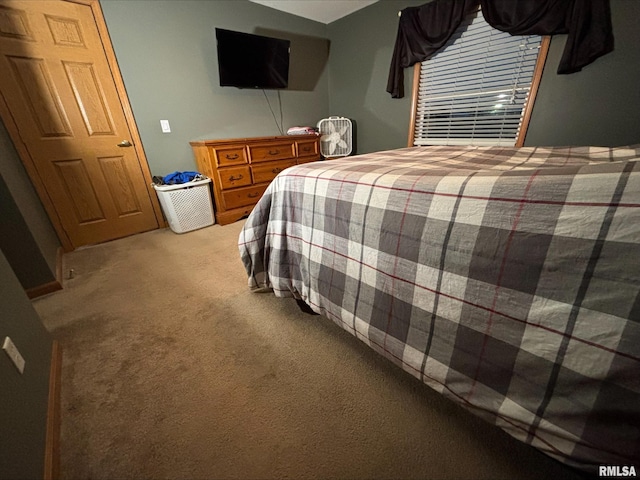 bedroom with light carpet