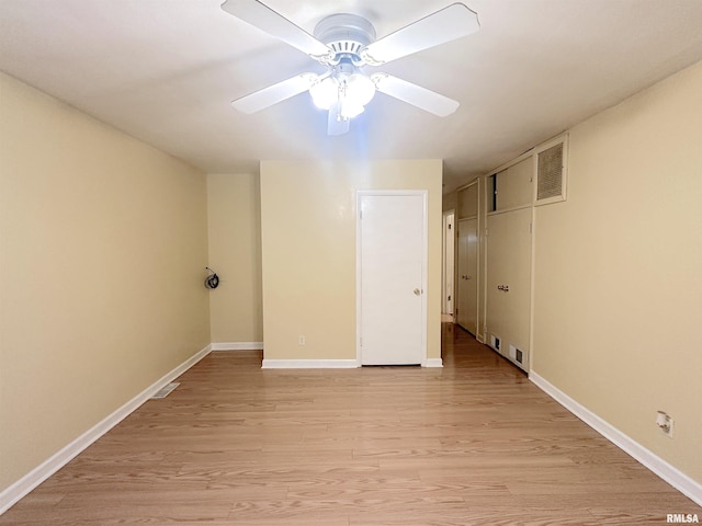1911 Wall St, Murphysboro, IL 62966 - unfurnished room featuring a ceiling fan, baseboards, visible vents, and light wood-style floors