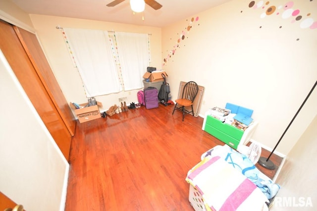 miscellaneous room featuring ceiling fan and wood-type flooring