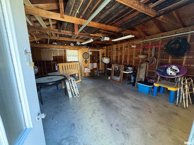 garage with a garage door opener