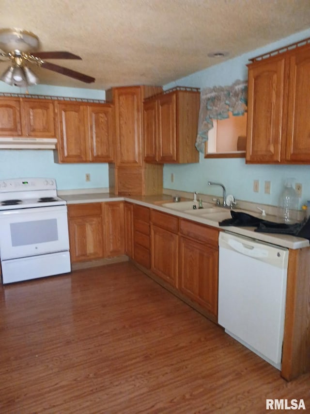 9735 Branch Rd, Oakdale, IL 62268 - kitchen featuring white appliances, a sink, under cabinet range hood, and light wood finished floors