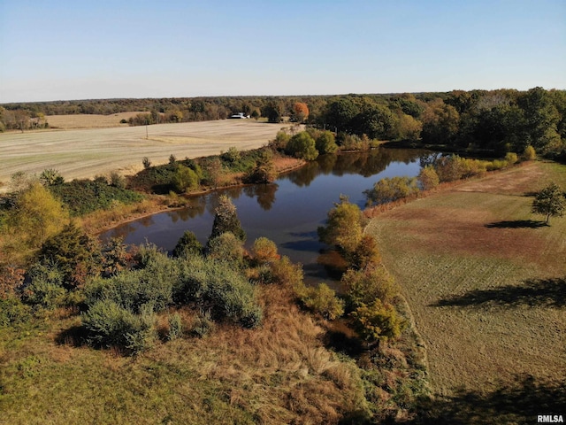 aerial view with a rural view and a water view