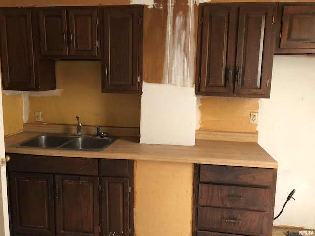 kitchen with dark brown cabinetry and sink