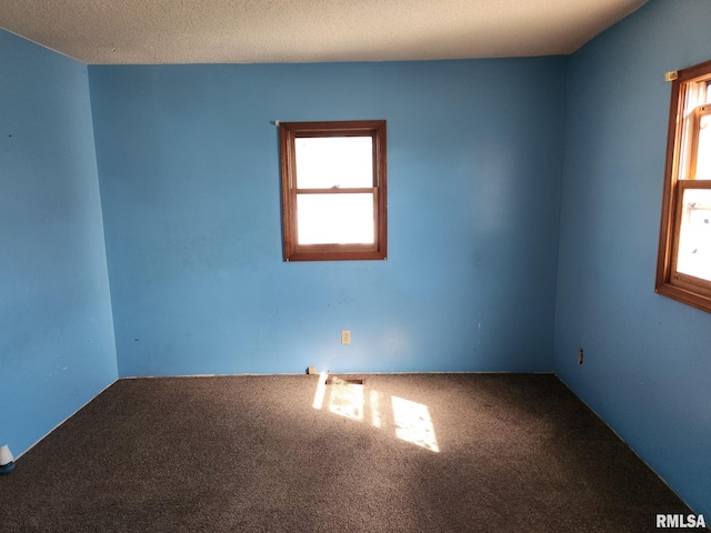 carpeted spare room with a textured ceiling