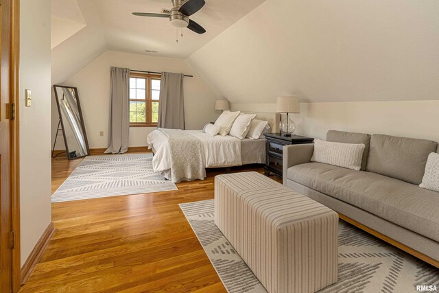 5345 State Route 127th Hwy, Cobden, IL 62920 - bedroom featuring light wood finished floors, lofted ceiling, a ceiling fan, and baseboards