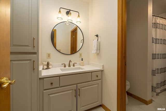 5345 State Route 127th Hwy, Cobden, IL 62920 - bathroom with vanity, toilet, curtained shower, and tile patterned flooring