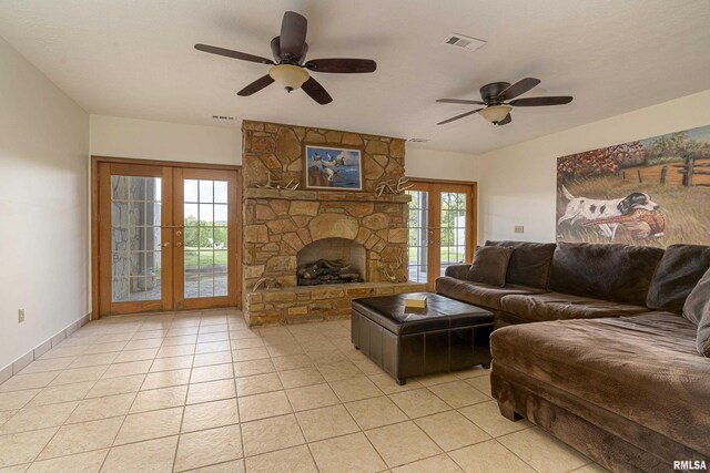 5345 State Route 127th Hwy, Cobden, IL 62920 - living area featuring french doors, ceiling fan, light tile patterned flooring, and baseboards