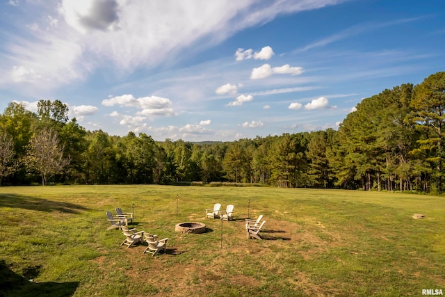 view of yard featuring an outdoor fire pit