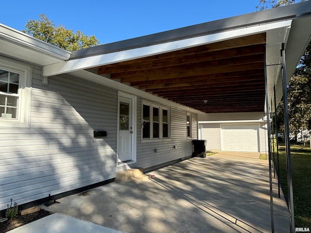 exterior space with a garage