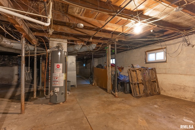 basement featuring gas water heater