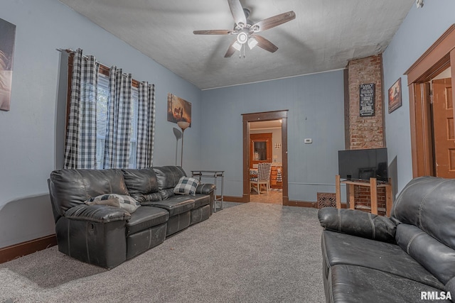 727 N Broadway Ave, Salem, IL 62881 - living area with ceiling fan, carpet flooring, and baseboards