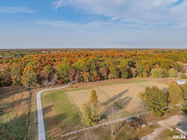 birds eye view of property featuring a rural view