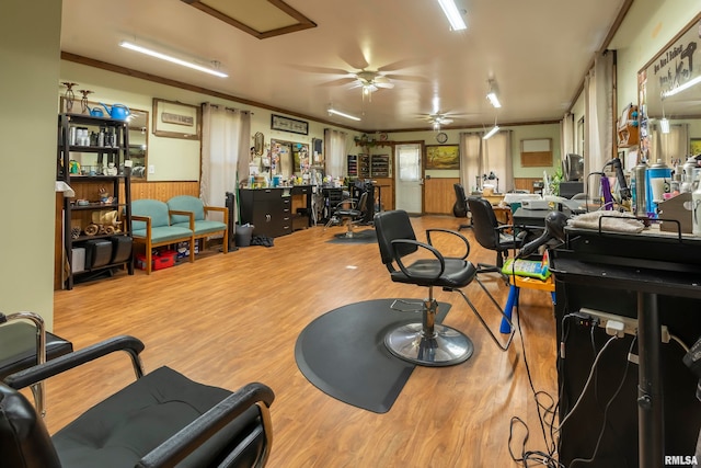 miscellaneous room featuring light wood-type flooring and ceiling fan