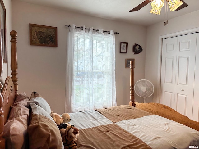104 Townhouse Dr, Cambria, IL 62915 - bedroom featuring a ceiling fan, multiple windows, and a closet