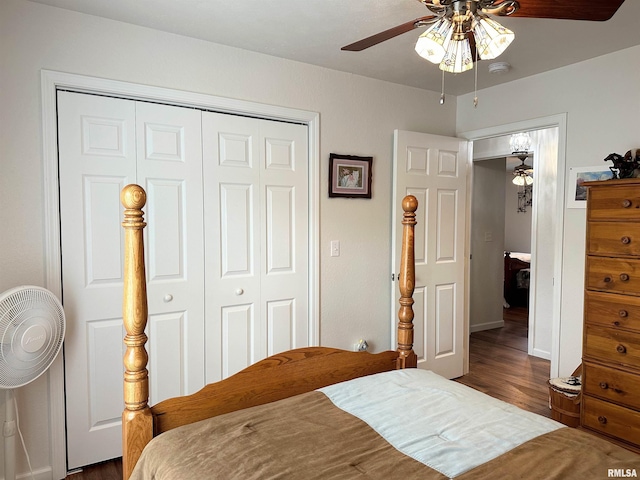 104 Townhouse Dr, Cambria, IL 62915 - bedroom with a closet, a ceiling fan, and wood finished floors
