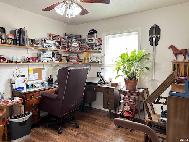 104 Townhouse Dr, Cambria, IL 62915 - home office featuring ceiling fan and wood finished floors